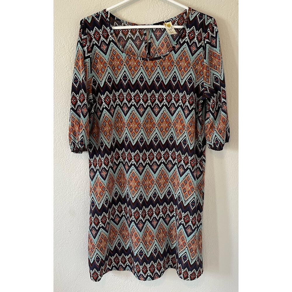 Women's Paisley & Ivy Tribal Print Fall Shift Dress Women Size Large